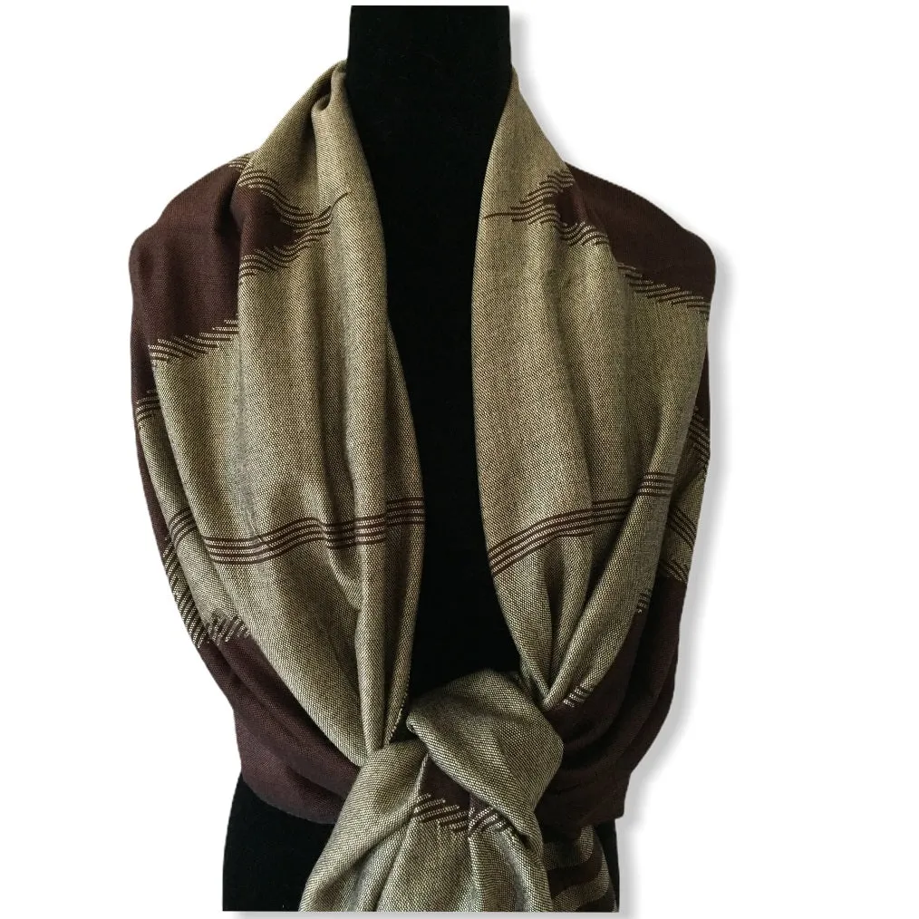 Geometric Handwoven Shawl - Brown & Beige