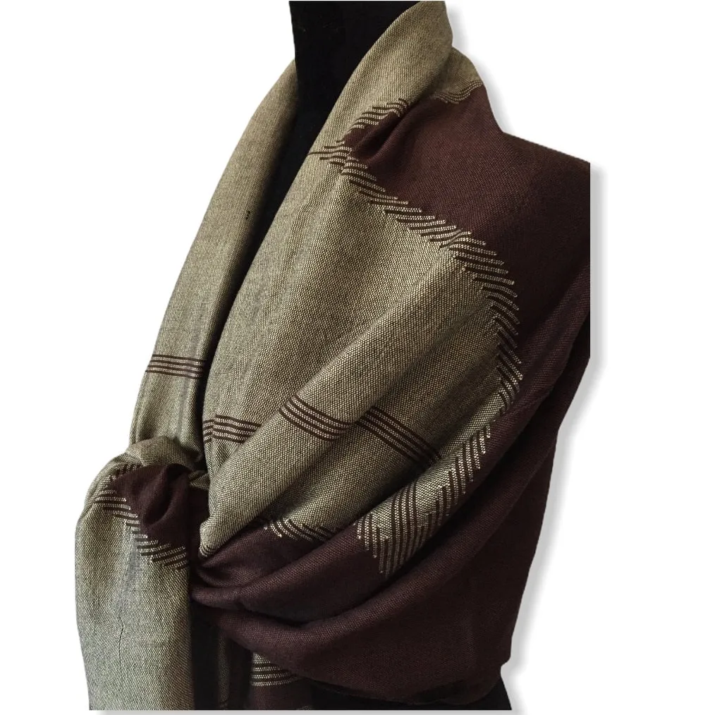 Geometric Handwoven Shawl - Brown & Beige