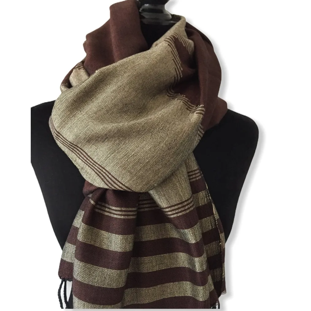 Geometric Handwoven Shawl - Brown & Beige