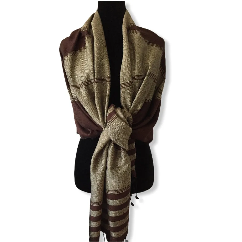 Geometric Handwoven Shawl - Brown & Beige