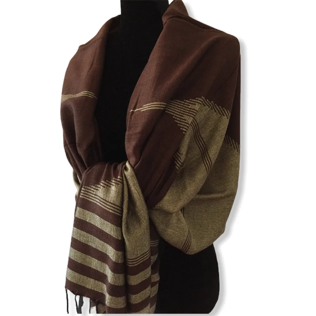 Geometric Handwoven Shawl - Brown & Beige