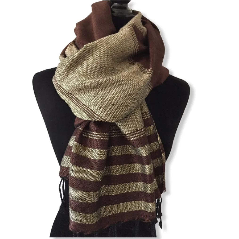 Geometric Handwoven Shawl - Brown & Beige