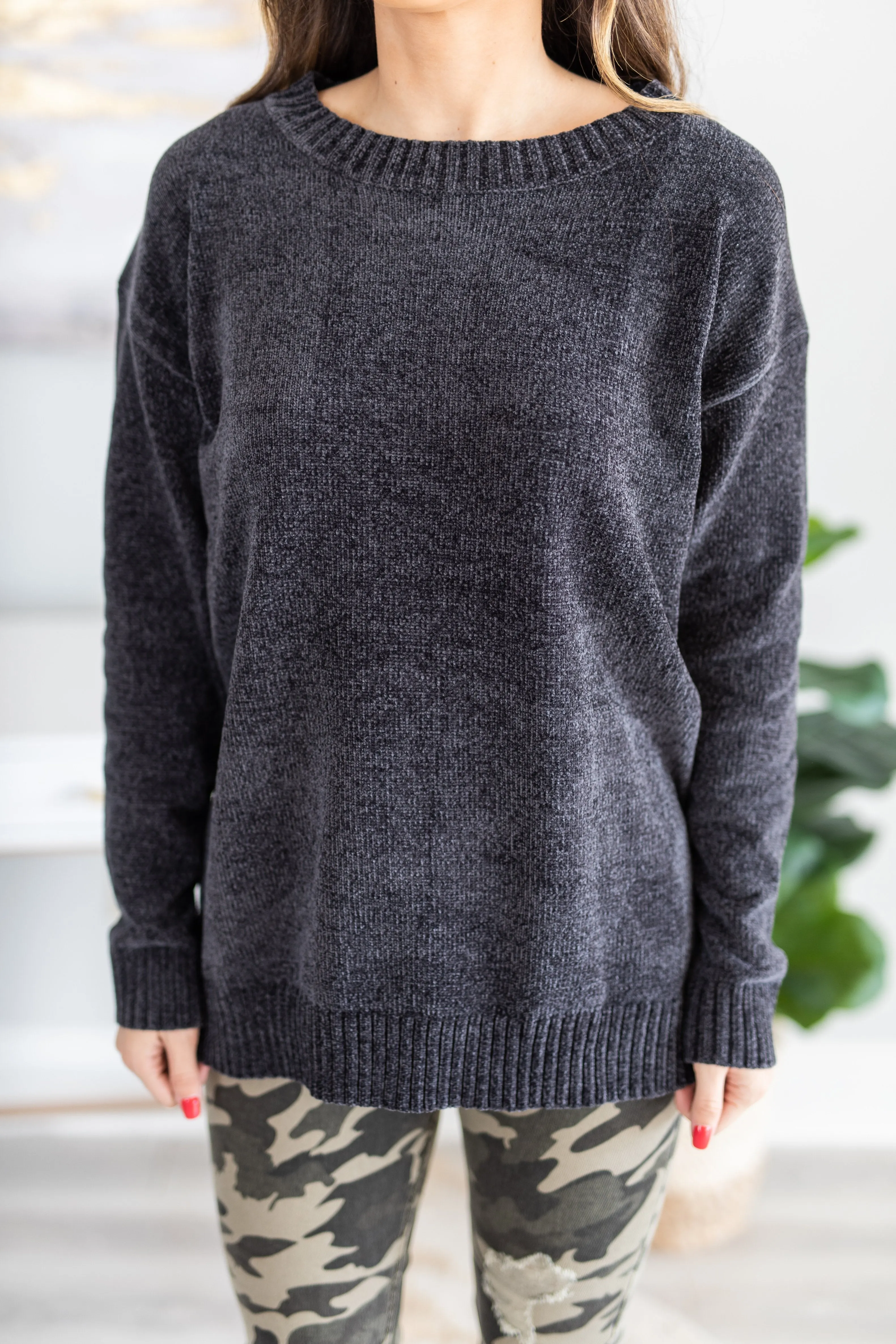 Get Involved Dark Gray Chenille Sweater