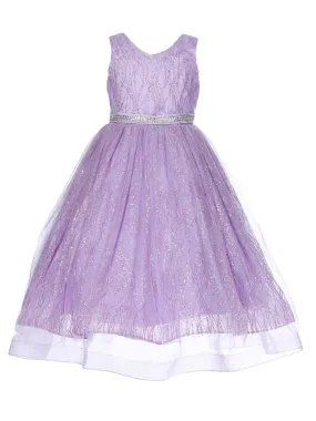 Girls Lilac Glitter Tulle Sleeveless Junior Bridesmaid Dress 8-14