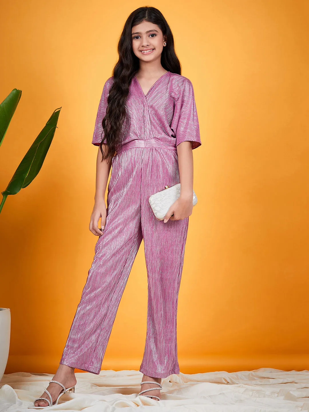 Girls V-Neck Basic Jumpsuit