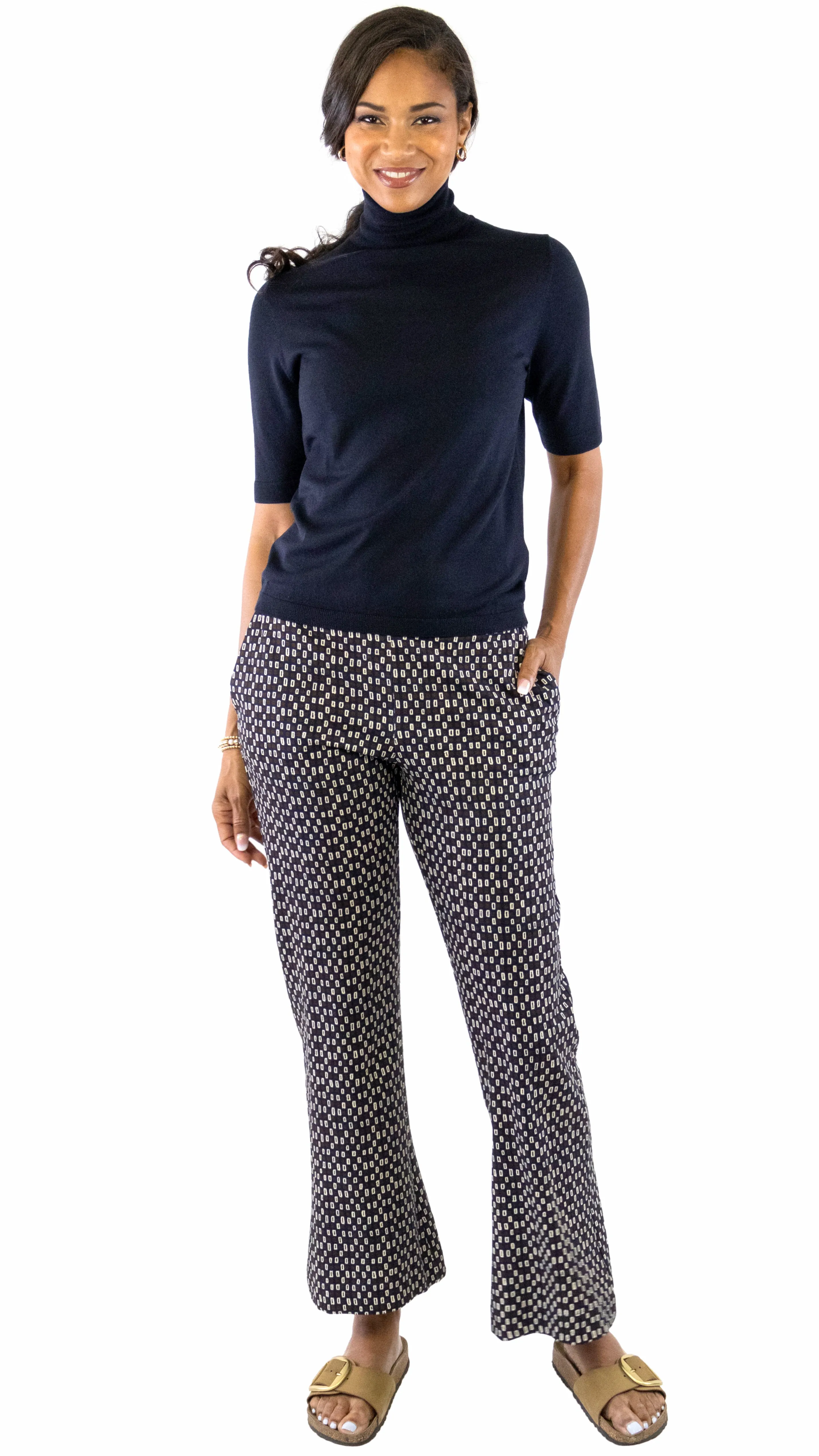 Graphic Print Pant - Navy / Cream / Brown