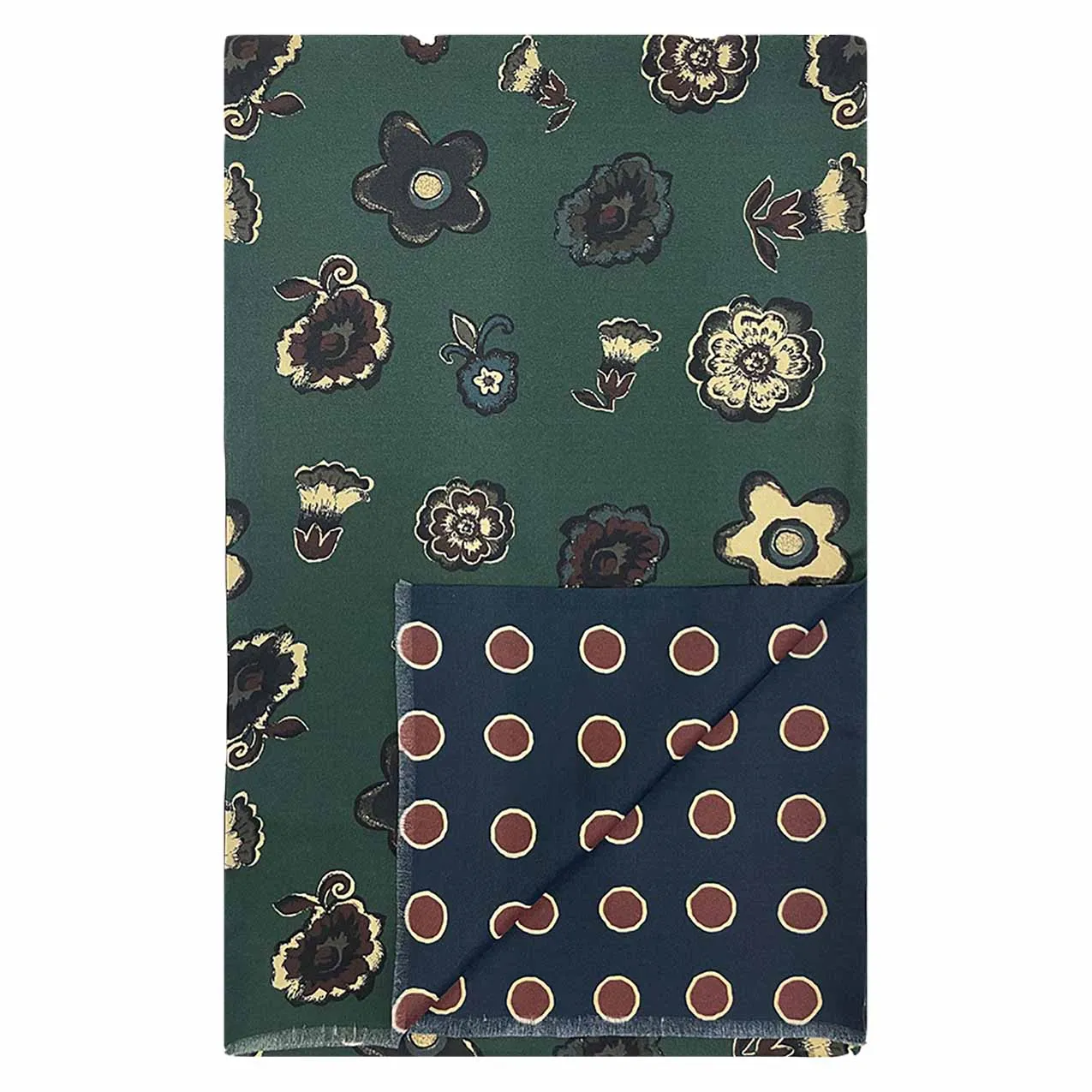 Green & blue floral & dots double face tubular silk scarf