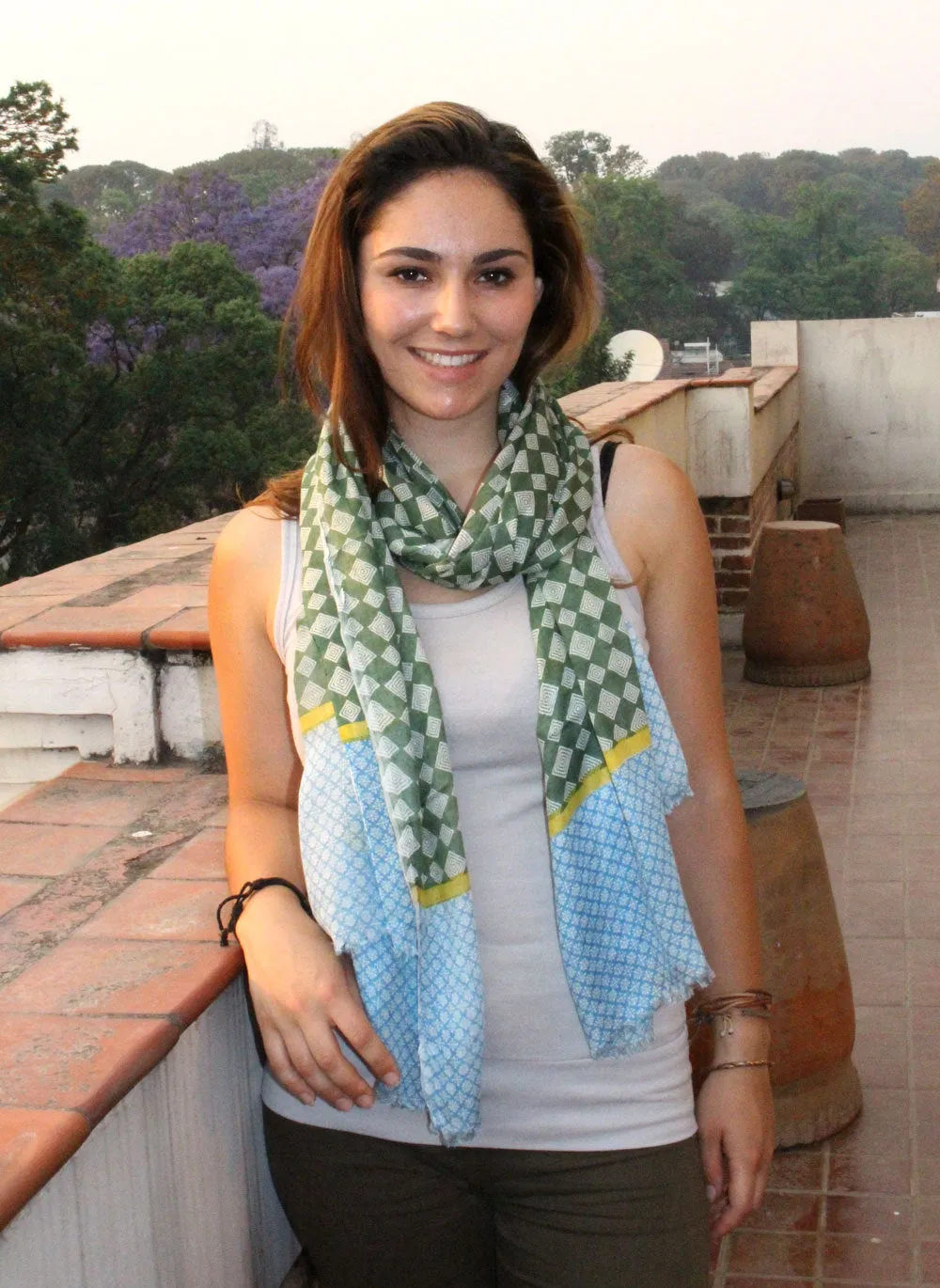 Green Diamond Pattern Summer Beach Cotton Scarf