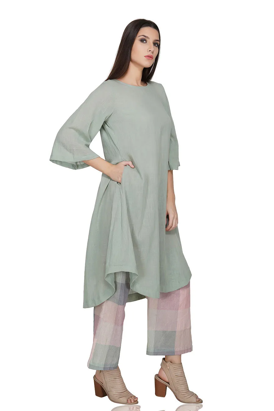 Green Loose Fit Cotton Kurta