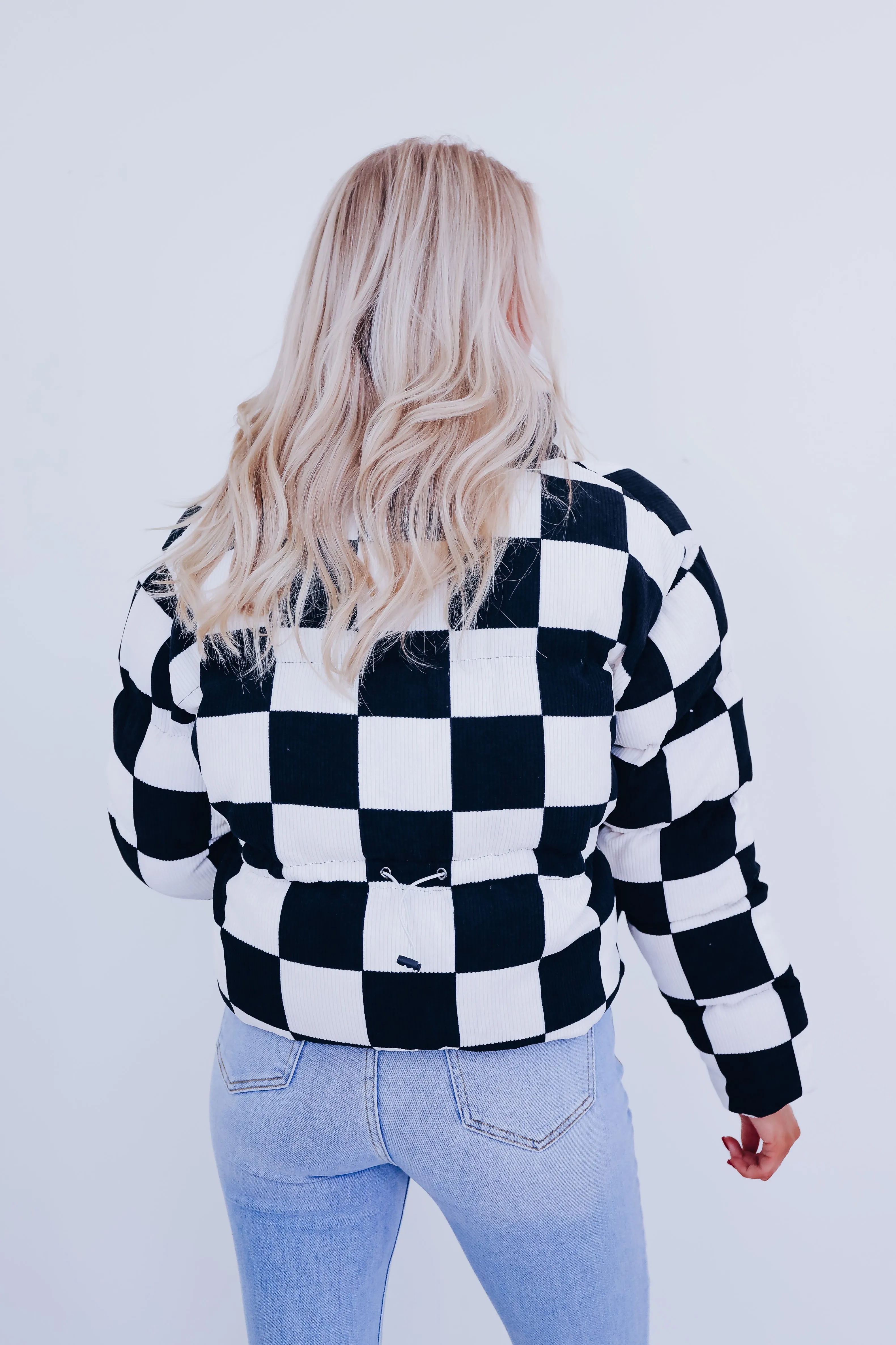 Gwen Checkered Cropped Puffer Jacket