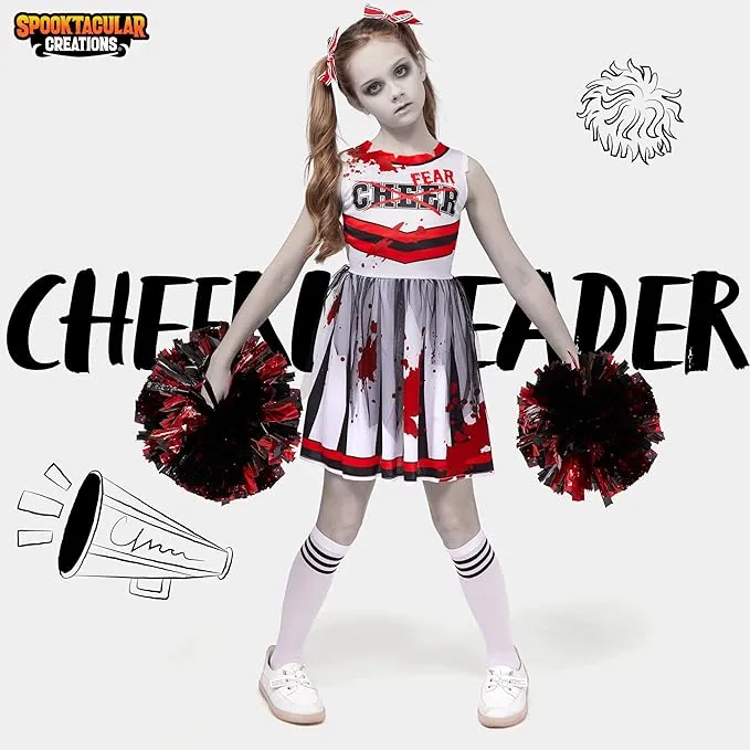 Halloween Zombie Cheerleader Costume for Girls, Red White