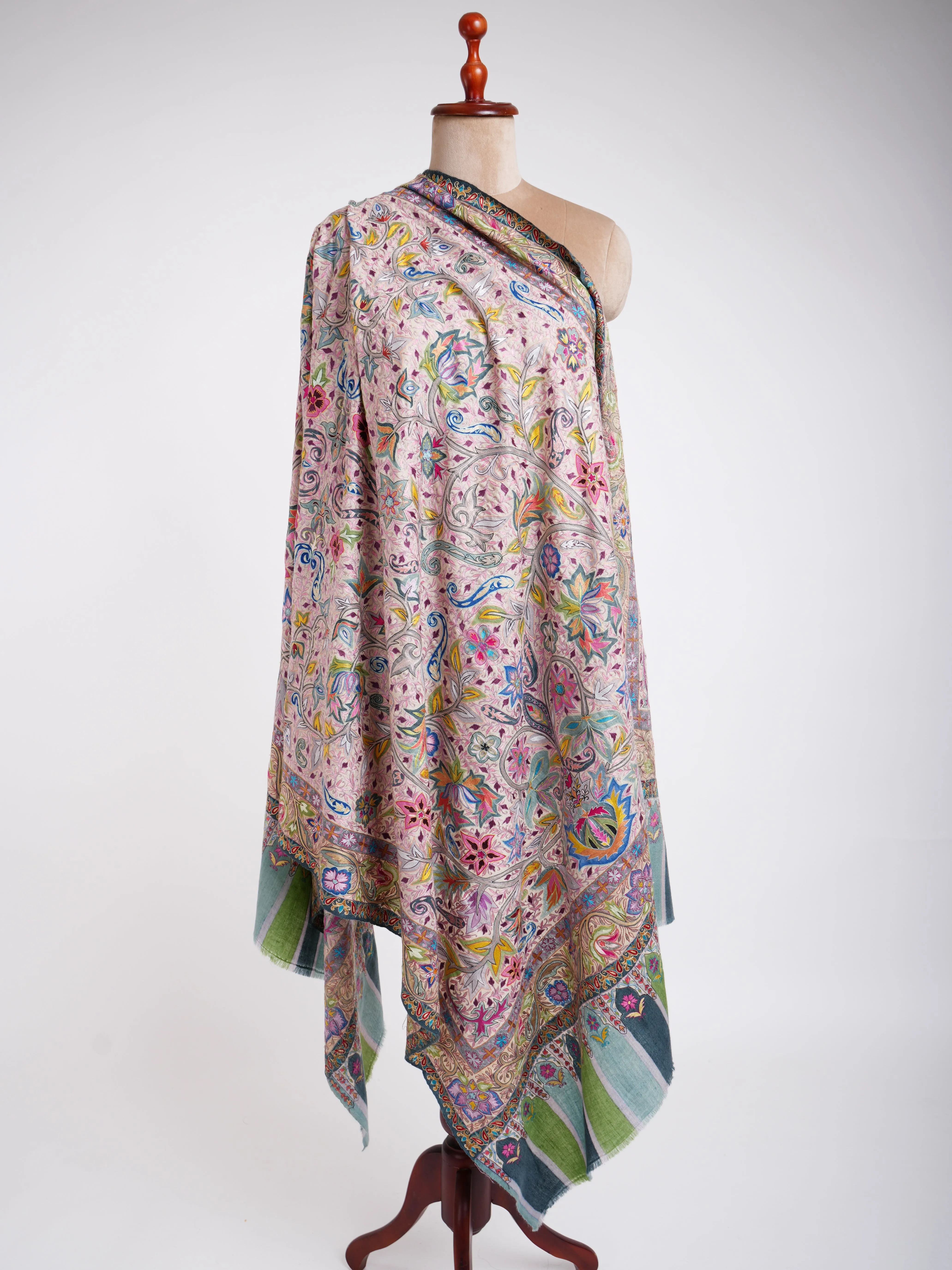 Hand Painted Kalamkari Floral Pashmina Shawl