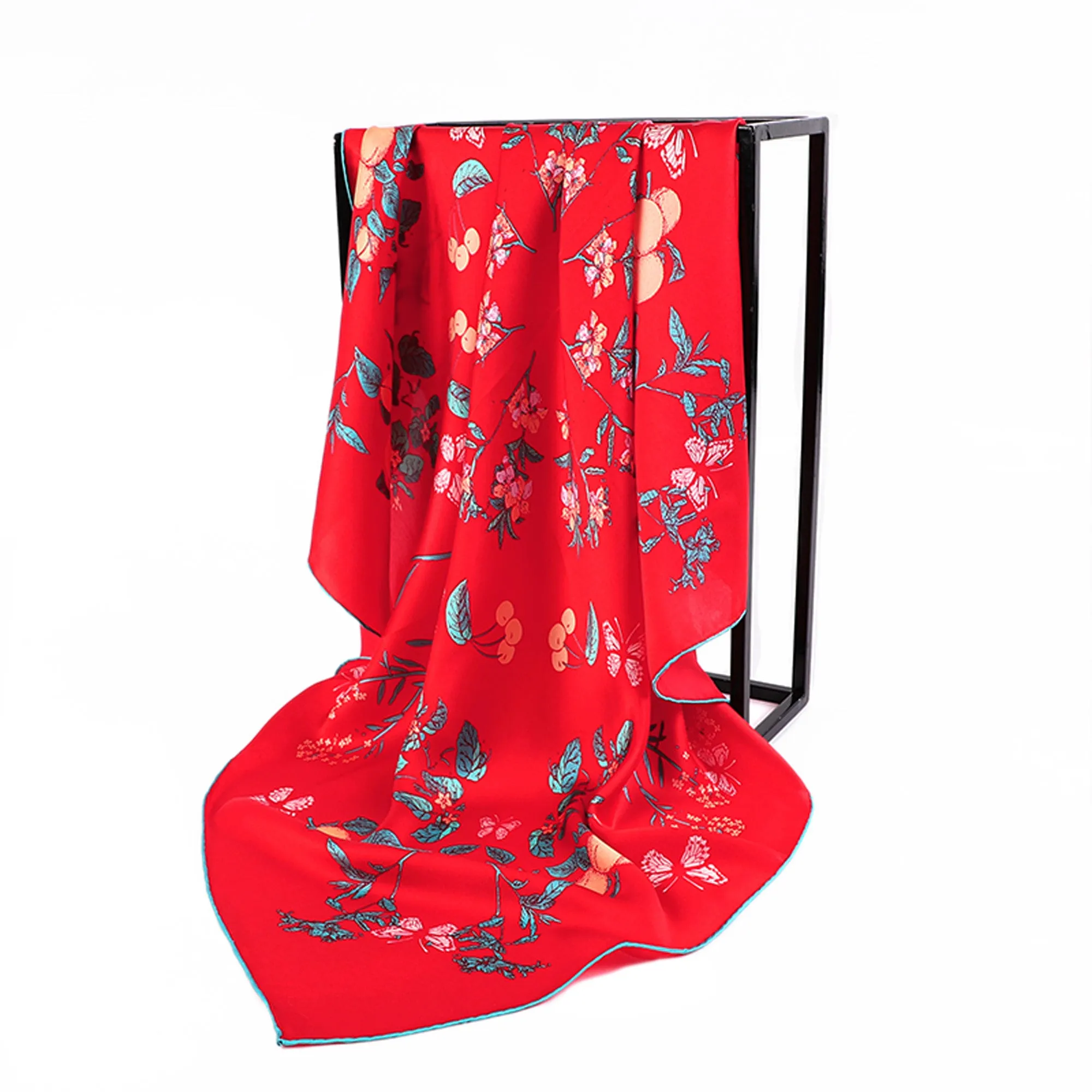 Hand-Rolled Oscar Rossa 100% Silk Scarf, approximate 35"x35" Large Square Printed Silk Charmeuse Scarf