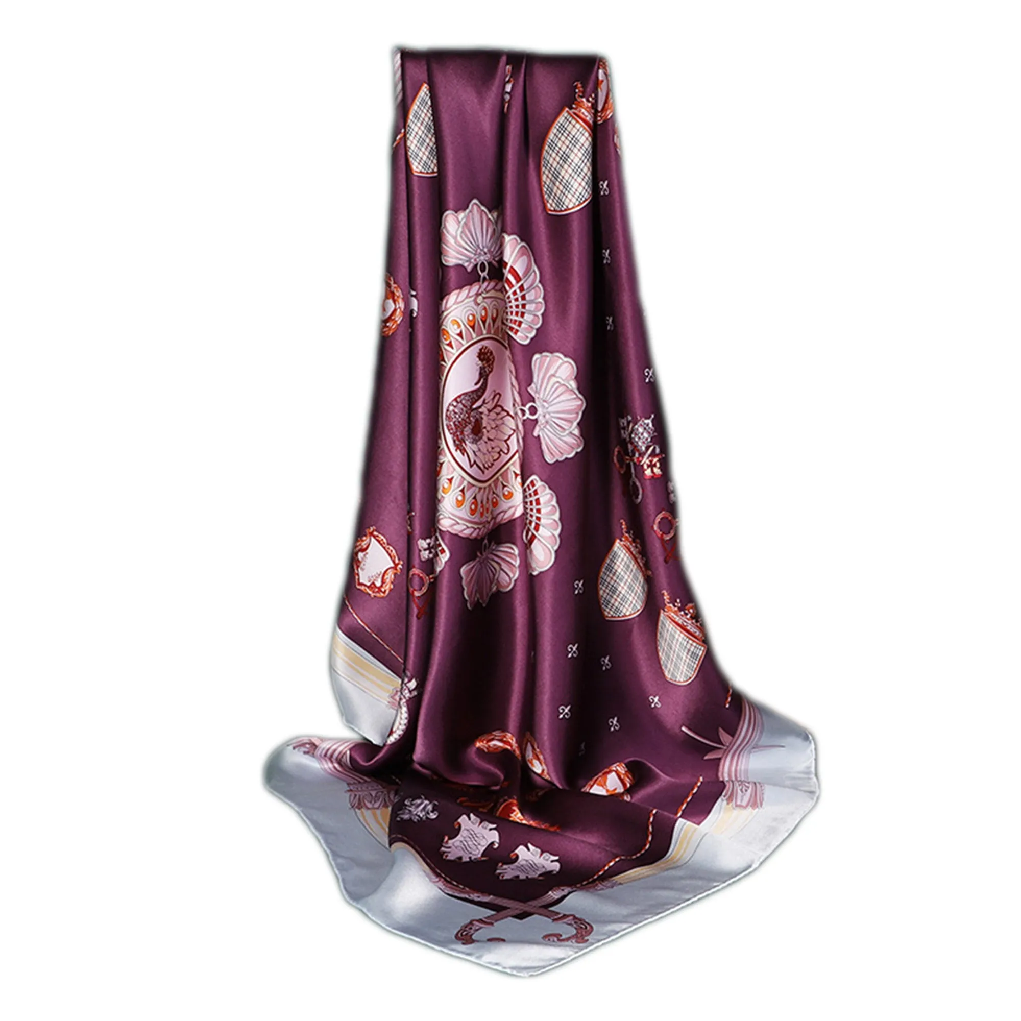 Hand-Rolled Oscar Rossa 100% Silk Scarf, approximate 35"x35" Large Square Printed Silk Charmeuse Scarf