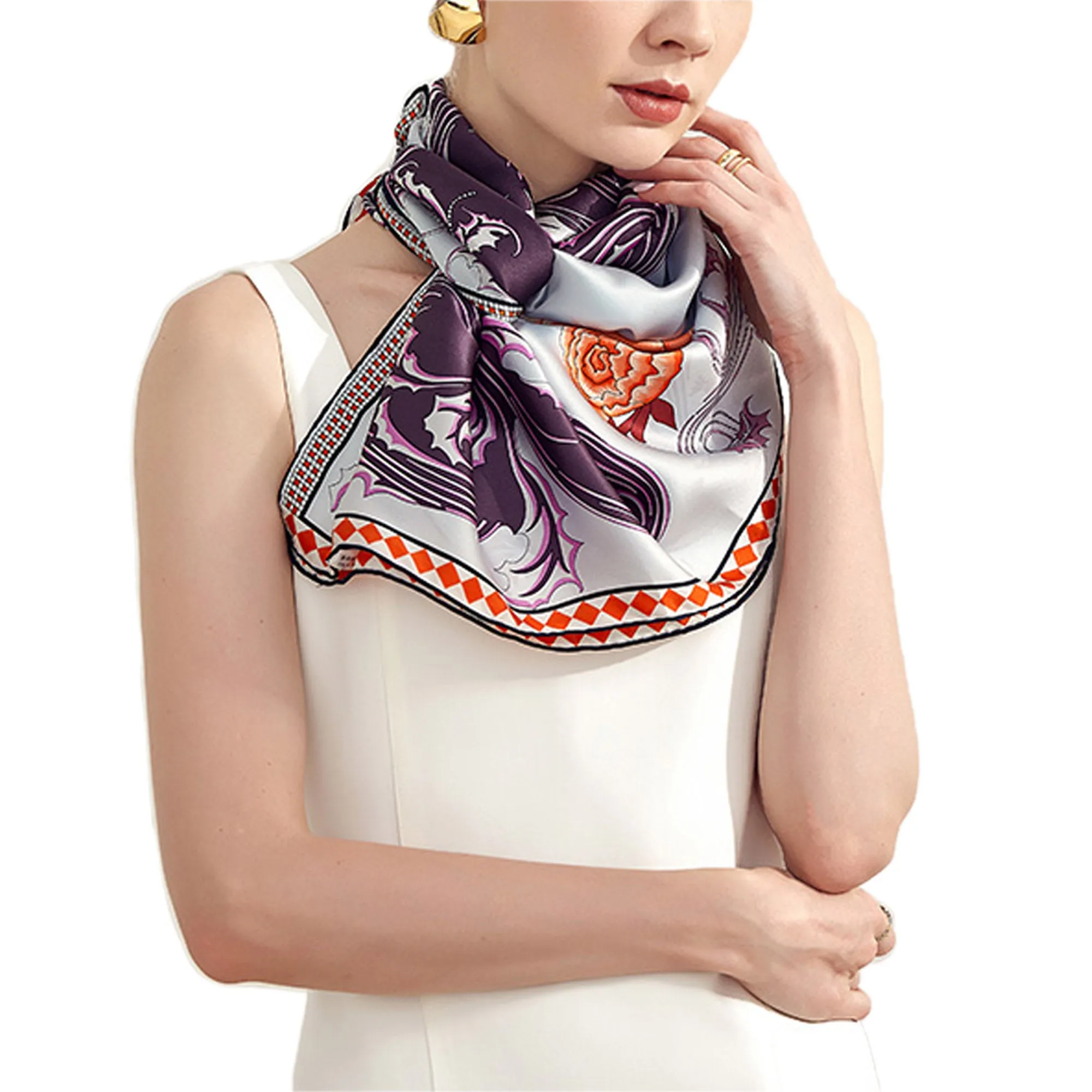 Hand-Rolled Oscar Rossa 100% Silk Scarf, approximate 35"x35" Large Square Printed Silk Charmeuse Scarf