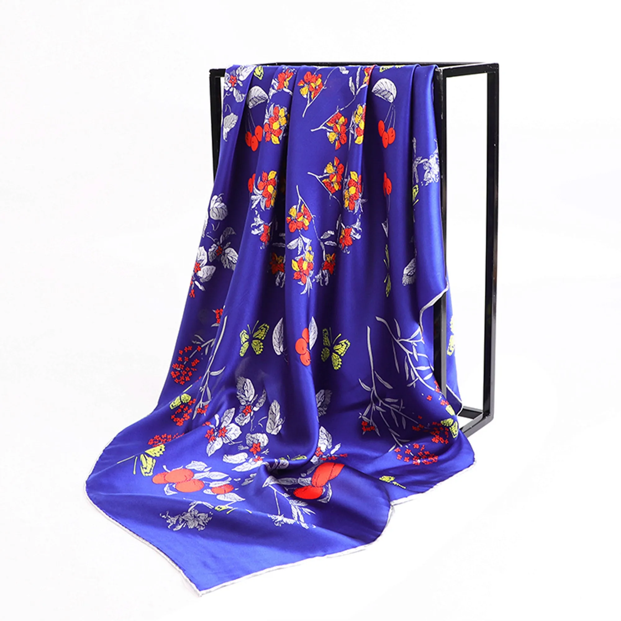 Hand-Rolled Oscar Rossa 100% Silk Scarf, approximate 35"x35" Large Square Printed Silk Charmeuse Scarf