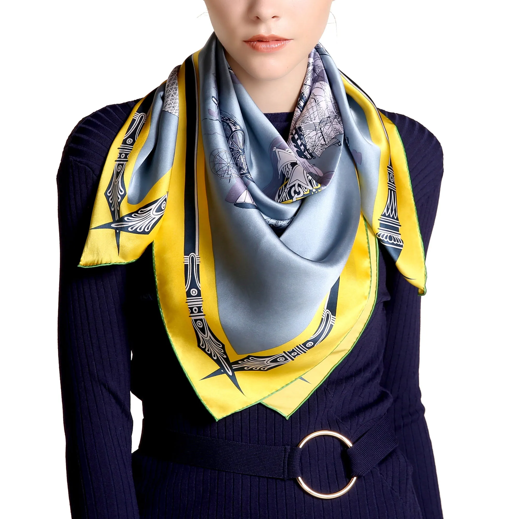 Hand-Rolled Oscar Rossa 100% Silk Scarf, approximate 35"x35" Large Square Printed Silk Charmeuse Scarf