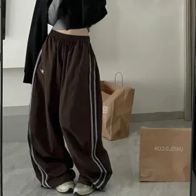 Harajuku Parachute Brown Pants Women Vintage Oversize Cargo Trousers Korean Fashion Striped Patchwork Sweatpants Street