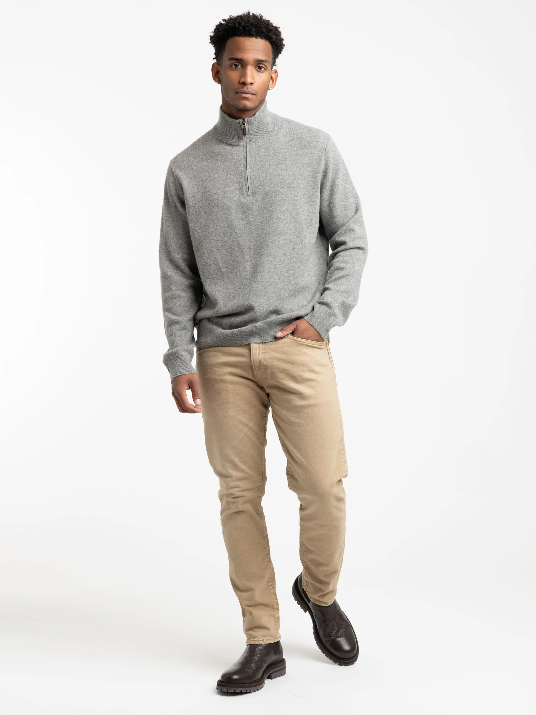 Heather Grey Wool Piqué Quarter-Zip Sweater