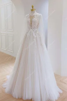 Illusion Neck Lace Tulle Long Sleeves Tailor-Made Bridal Dress