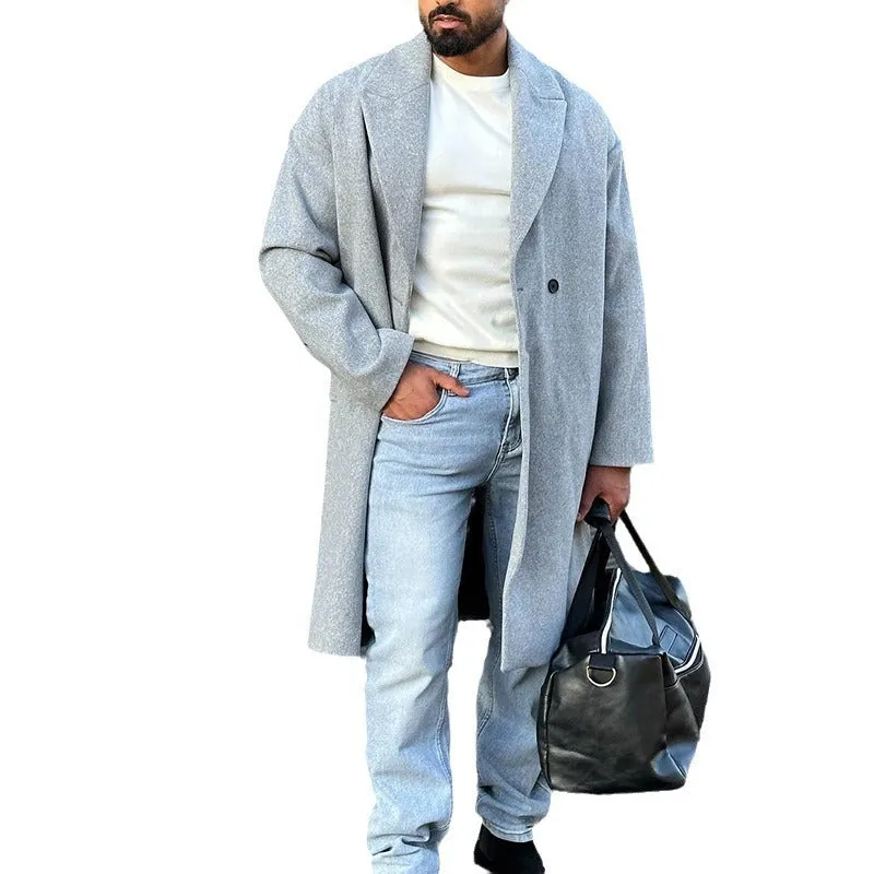 Jinquedai mens winter fashion Solid Color Slim-Fit High-End Mid-Length Casual Men's Trench Coat