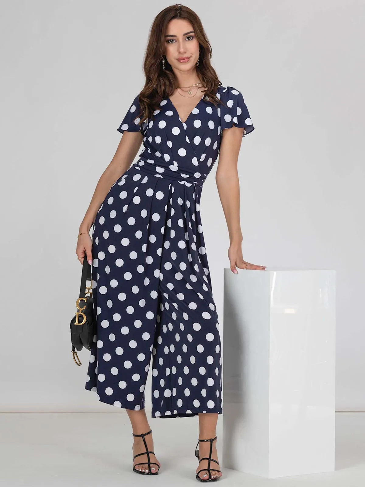 Jolie Moi Devorah Culotte Jumpsuit, Navy Spot