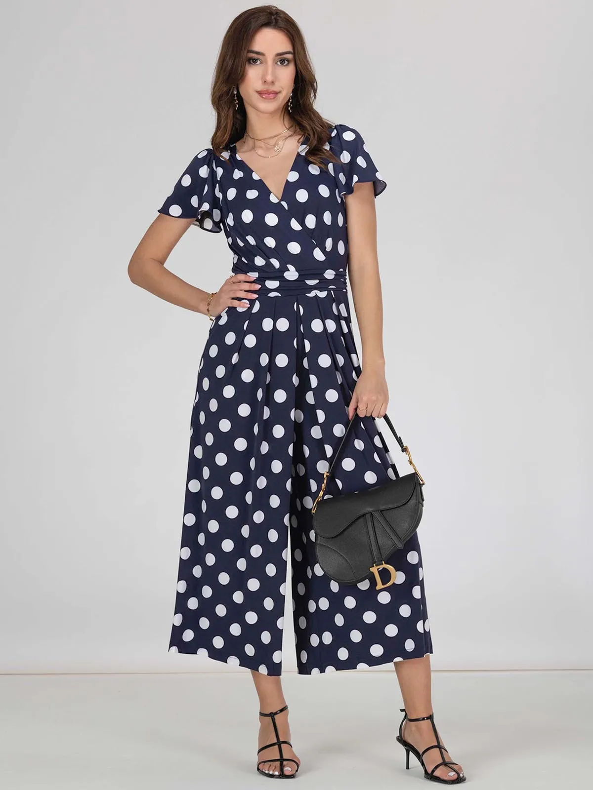 Jolie Moi Devorah Culotte Jumpsuit, Navy Spot