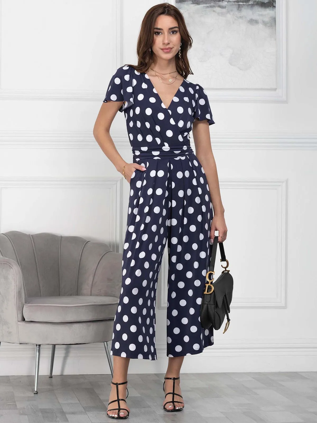 Jolie Moi Devorah Culotte Jumpsuit, Navy Spot