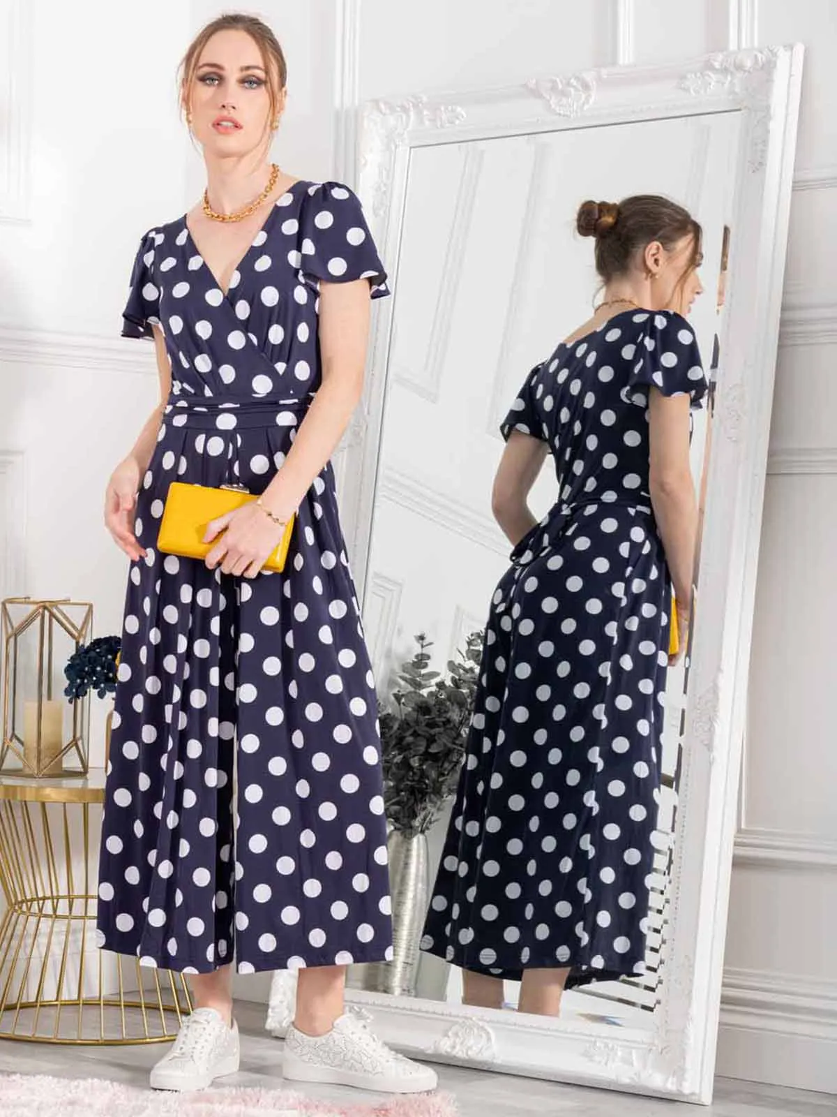 Jolie Moi Devorah Culotte Jumpsuit, Navy Spot