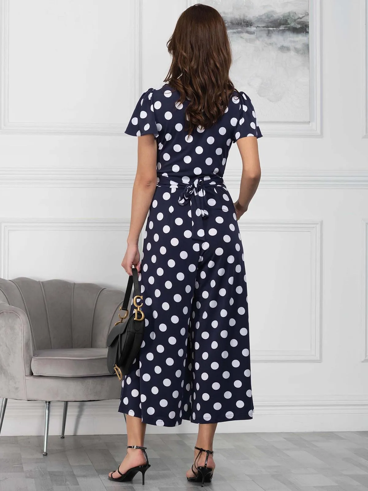 Jolie Moi Devorah Culotte Jumpsuit, Navy Spot