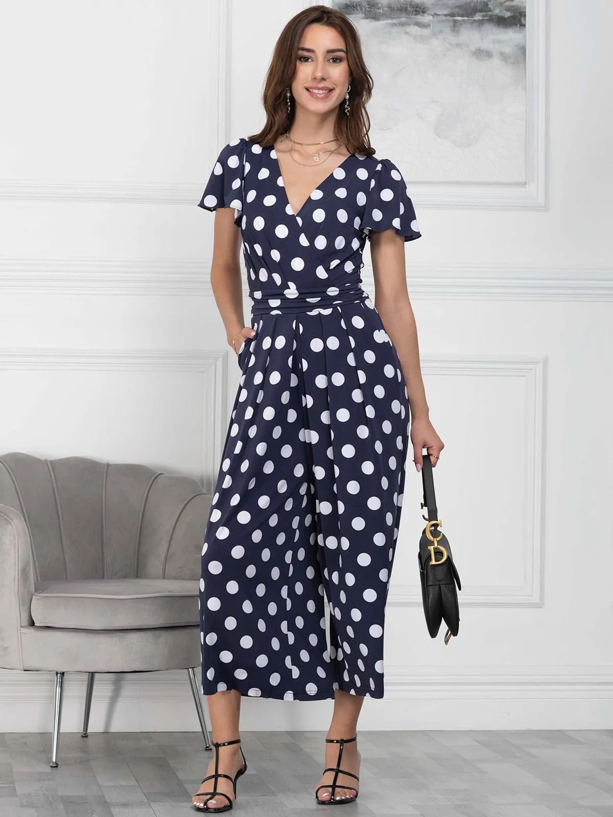 Jolie Moi Devorah Culotte Jumpsuit, Navy Spot