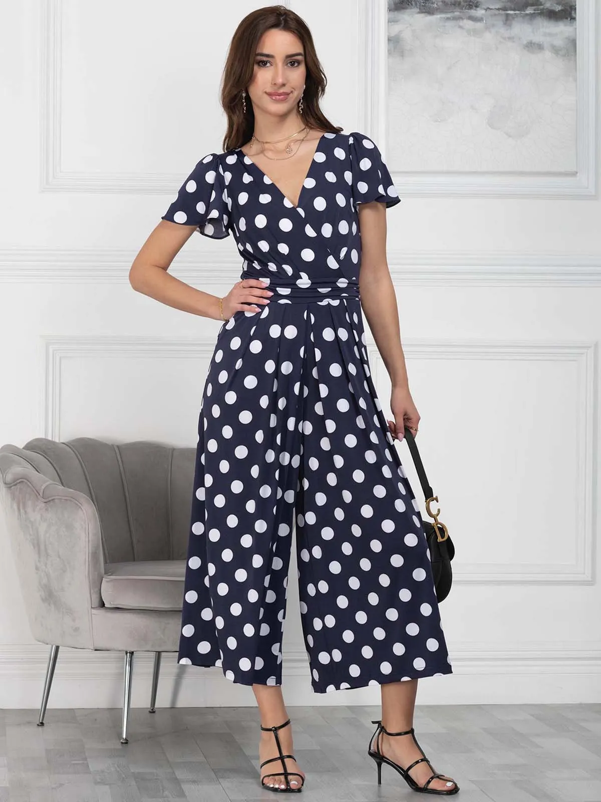 Jolie Moi Devorah Culotte Jumpsuit, Navy Spot