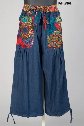 KaraChic 7779PD Authentic African Print and Denim Cargo Drawstring Pant