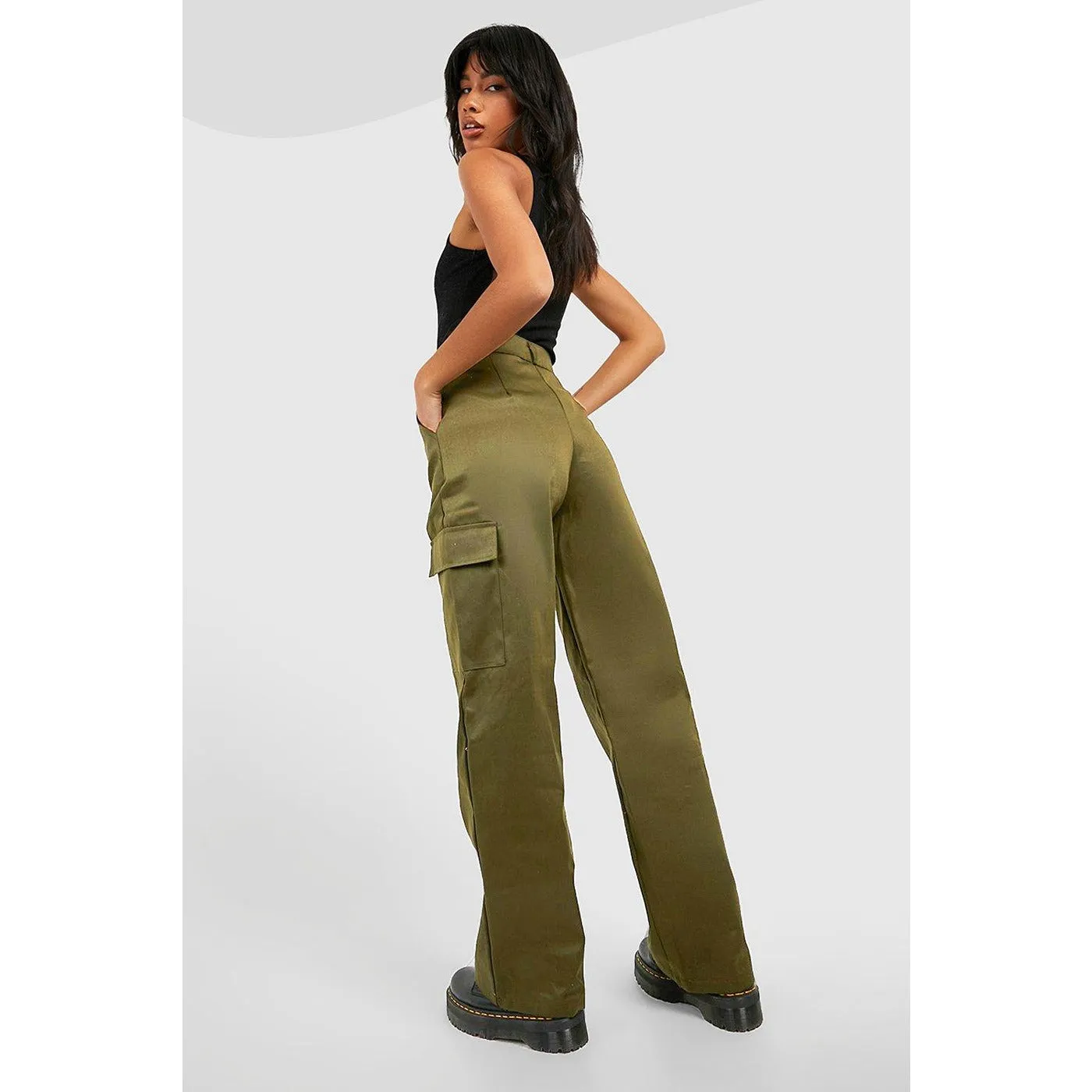 Khaki High Waisted Cargo Trousers