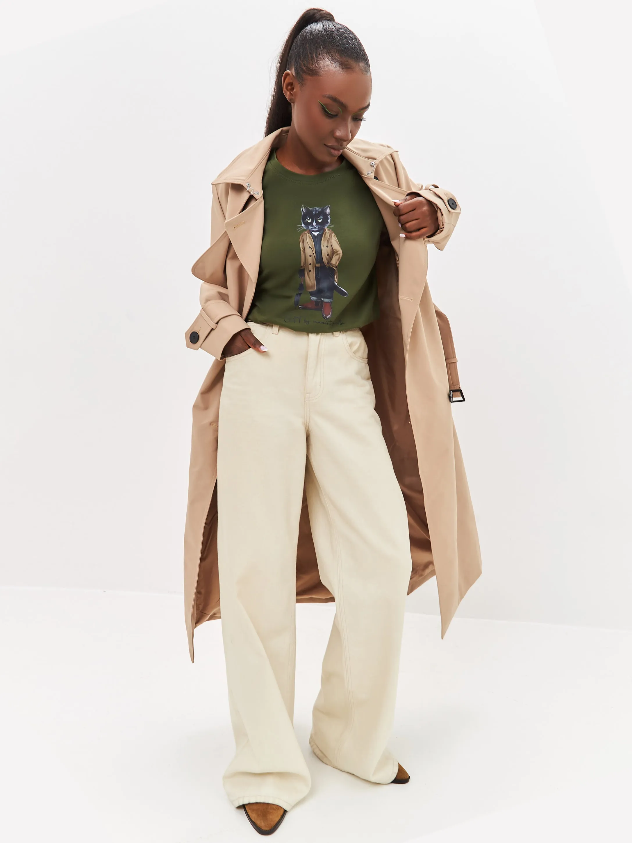 Khaki Printed T-shirt TRENCH COAT CAT