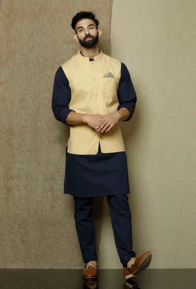 Khaki Yellow- Cotton Nehru Jacket