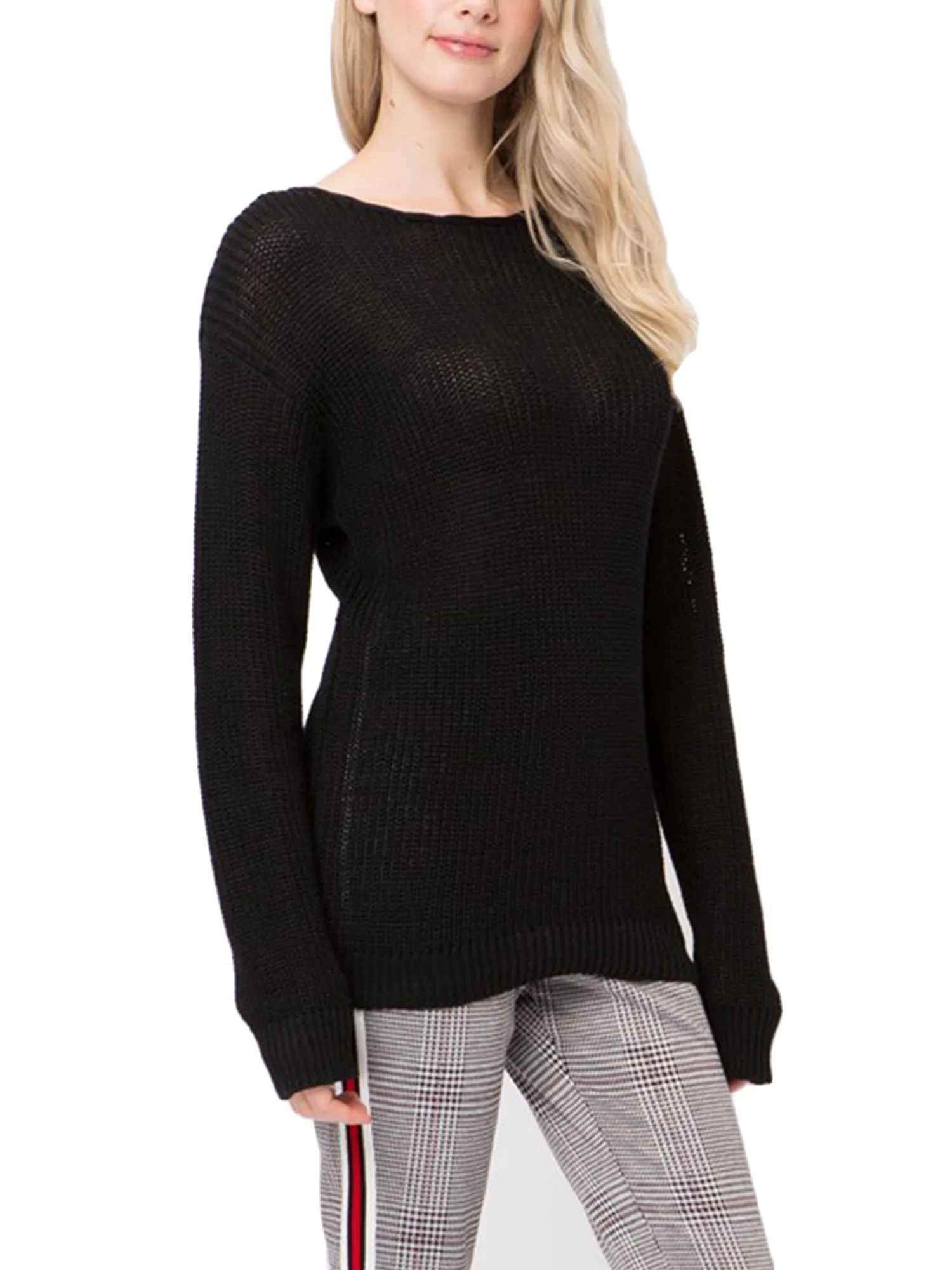 KOGMO Womens Casual Loose Fit Back Caged Sweater Knit