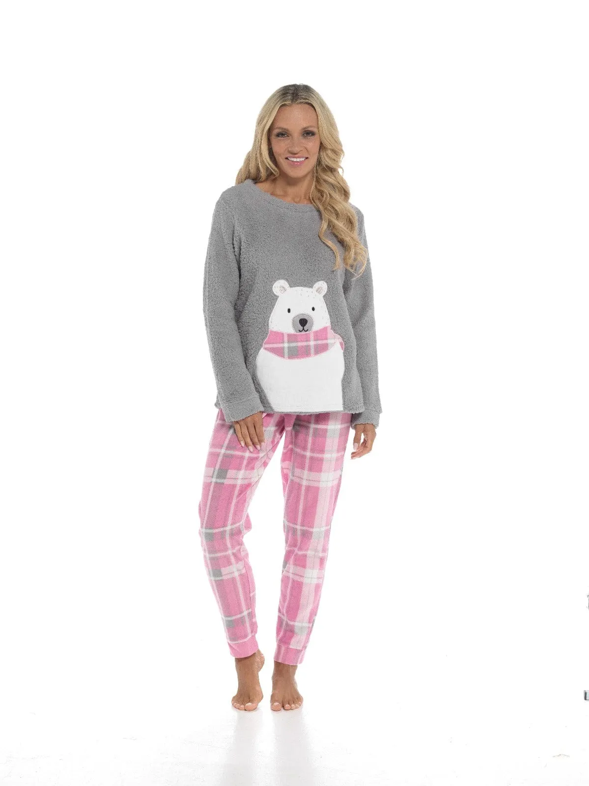 Ladies Ultra-Soft Polar Bear Print Fleece Pyjama Set with Elasticated Bottoms Warm Cosy Loungewear for Women Multiple Sizes Available by Daisy Dreamer