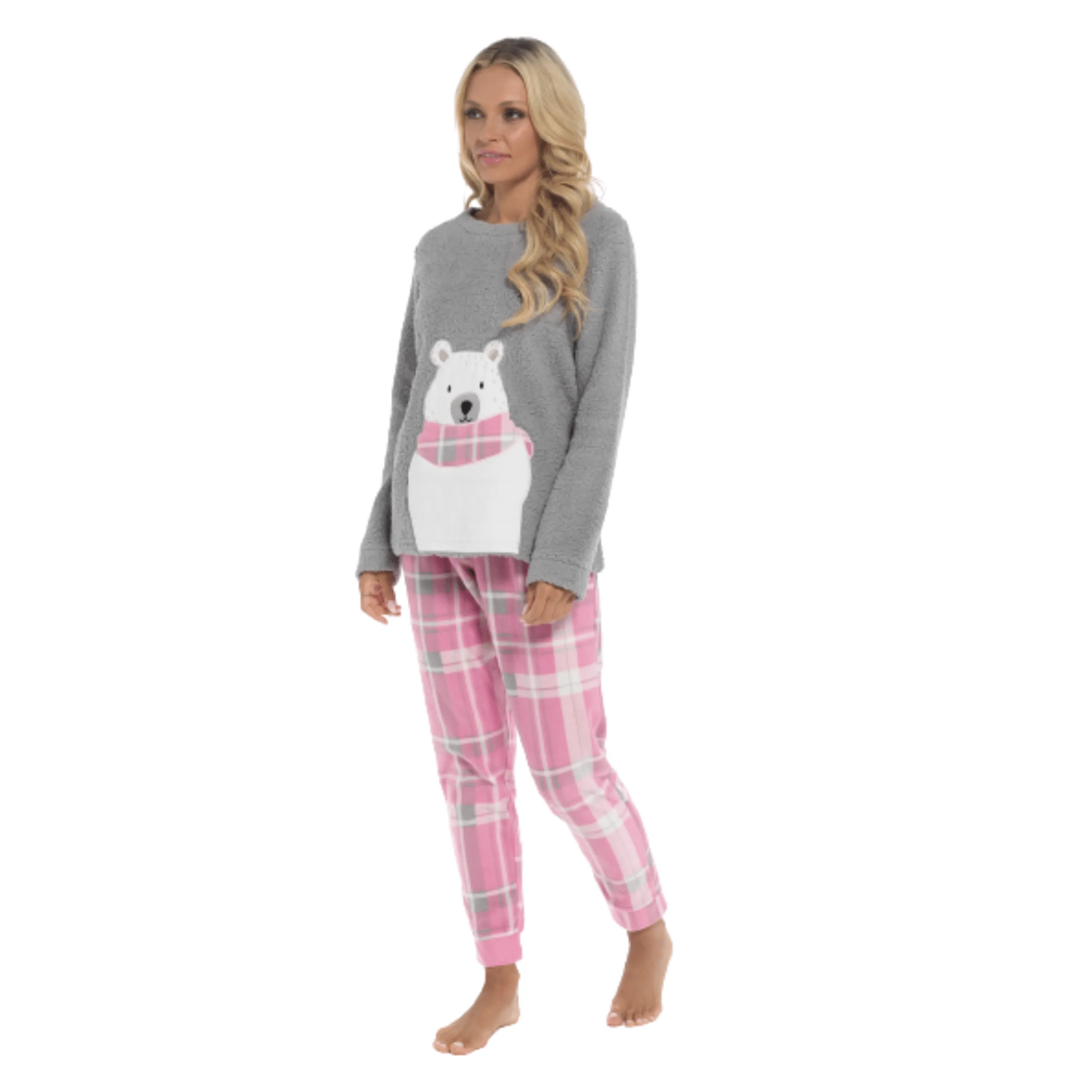 Ladies Ultra-Soft Polar Bear Print Fleece Pyjama Set with Elasticated Bottoms Warm Cosy Loungewear for Women Multiple Sizes Available by Daisy Dreamer