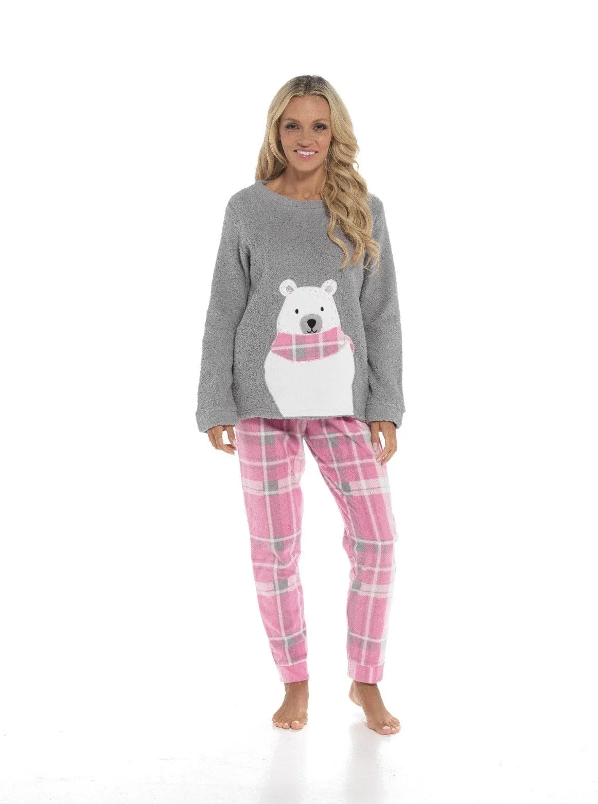 Ladies Ultra-Soft Polar Bear Print Fleece Pyjama Set with Elasticated Bottoms Warm Cosy Loungewear for Women Multiple Sizes Available by Daisy Dreamer