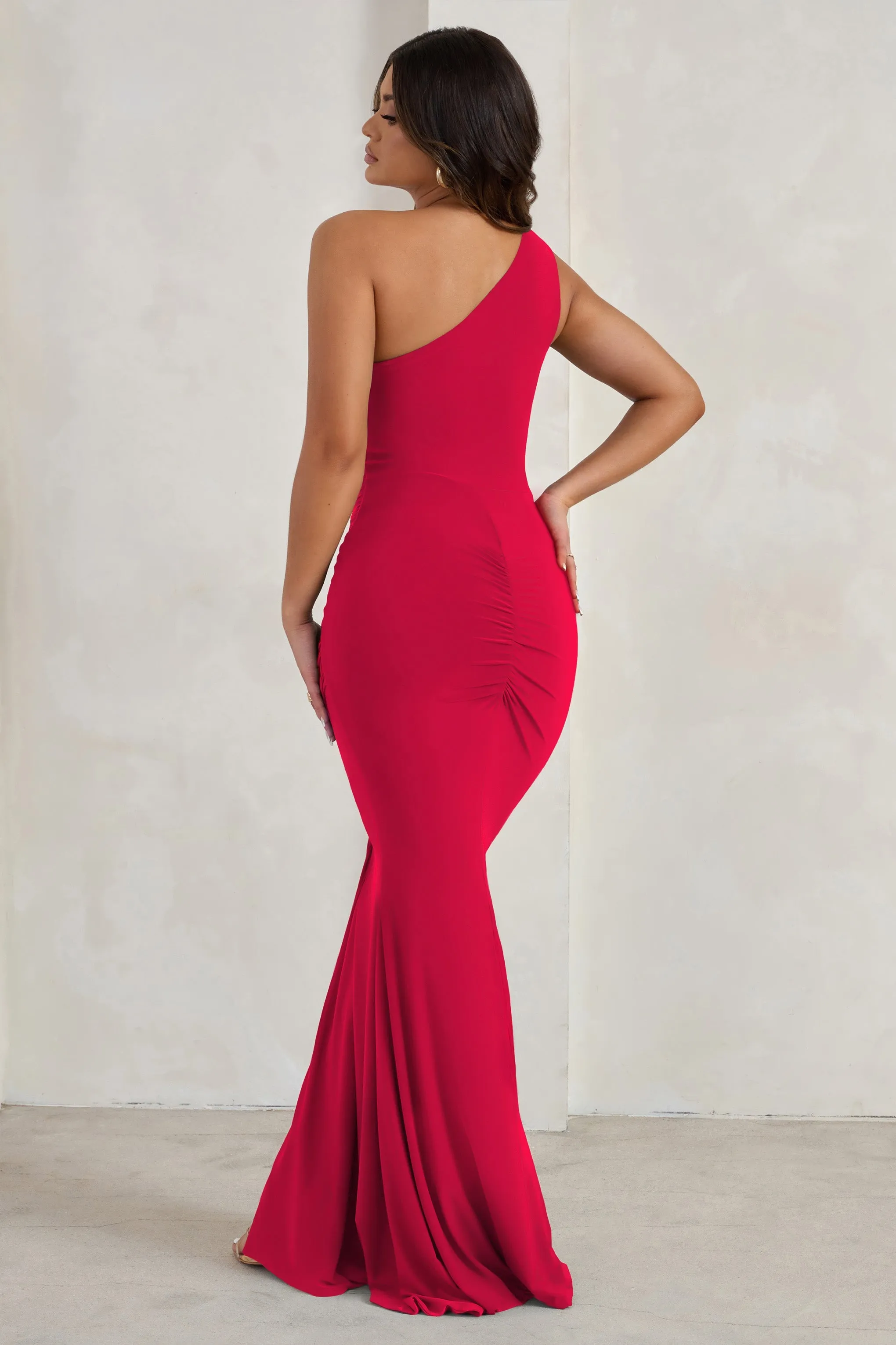 Lilou | Red One Shoulder Wrap Skirt Maxi Dress