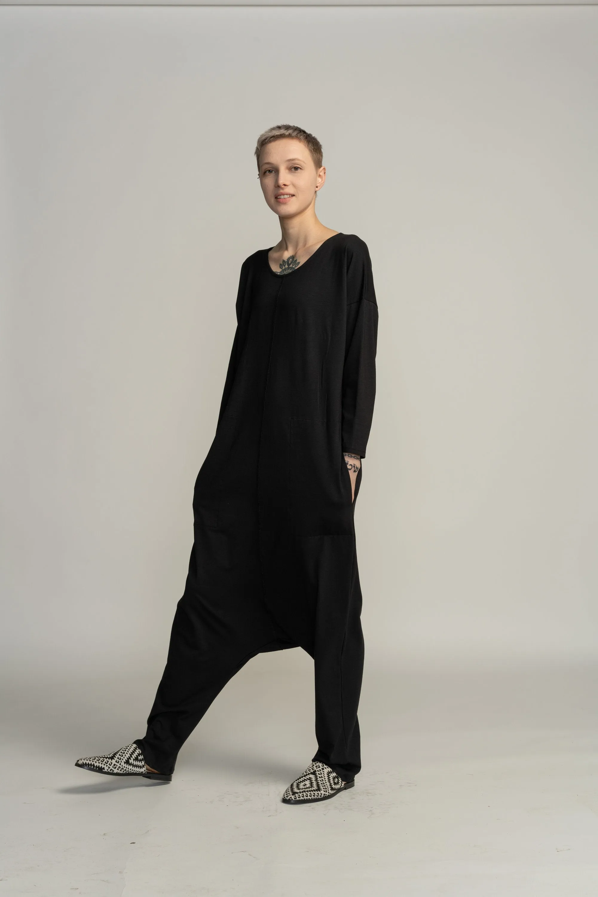 Long Sleeve Black Harem Jumpsuit