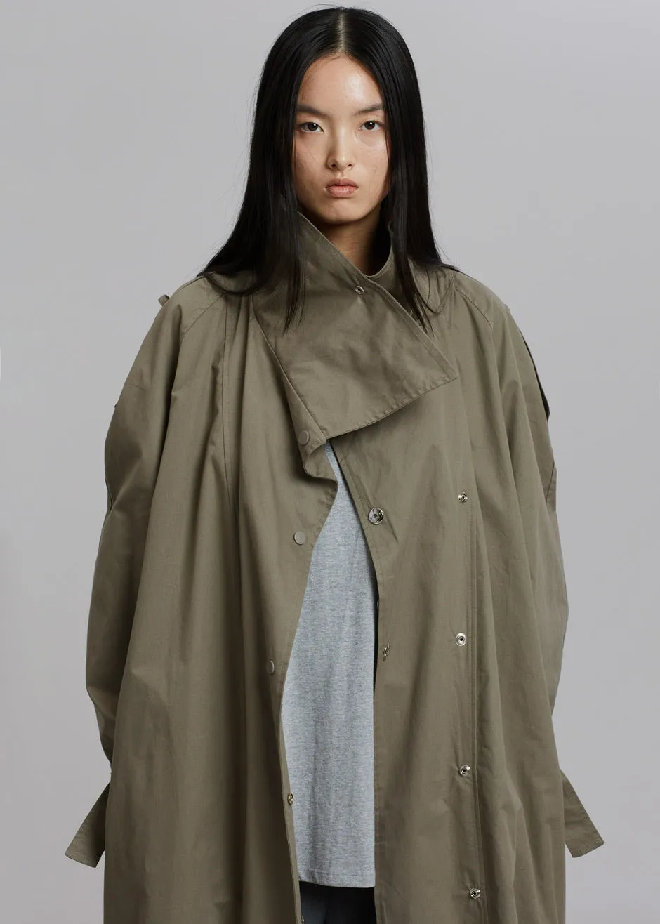 Lottie Wing Collar Trench Coat - Olive