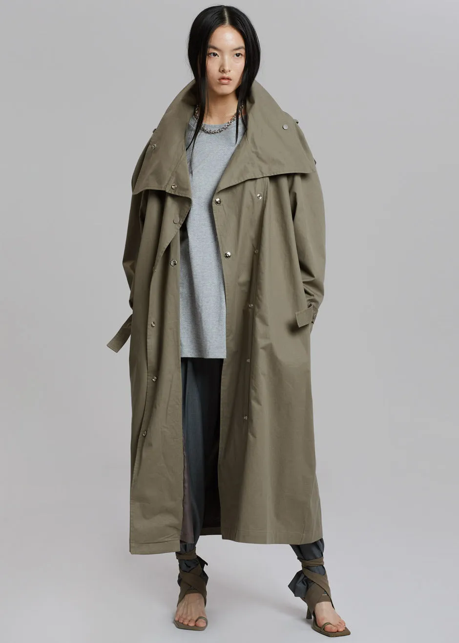 Lottie Wing Collar Trench Coat - Olive