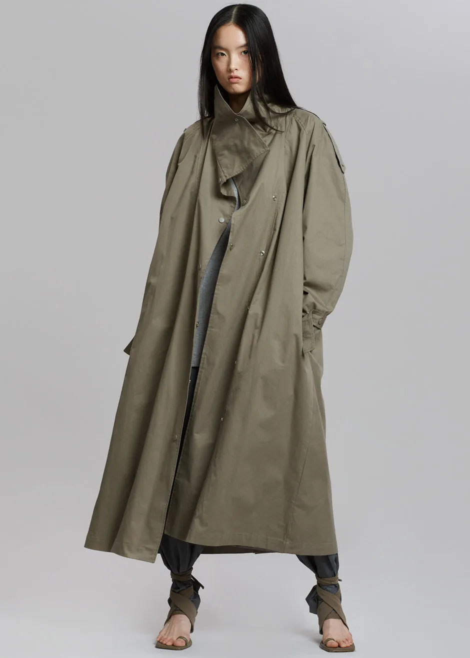 Lottie Wing Collar Trench Coat - Olive