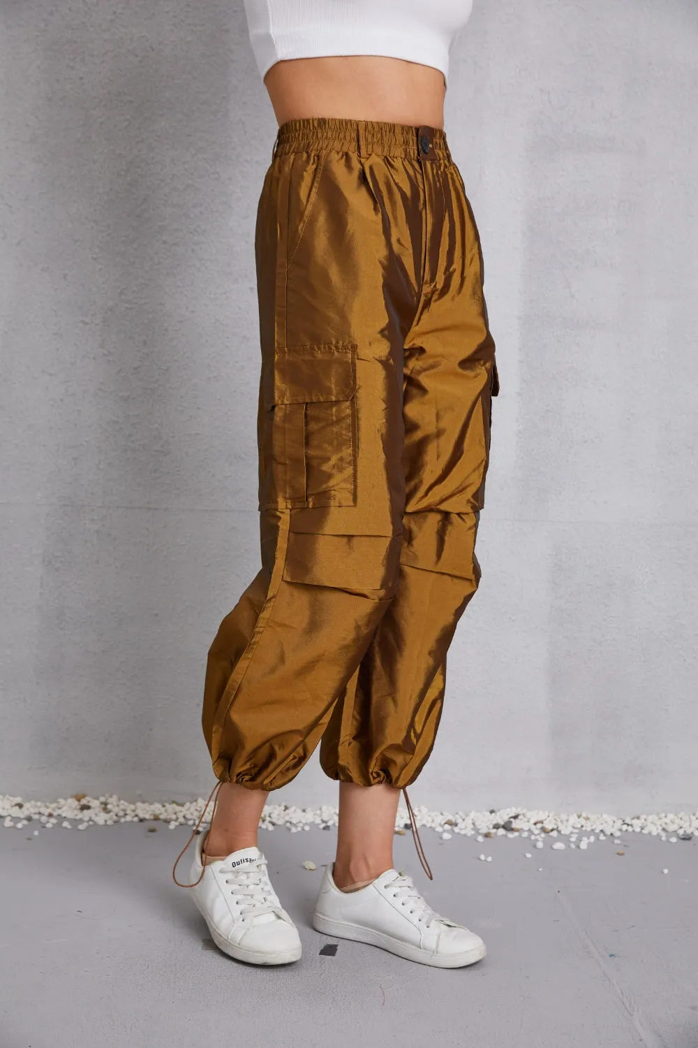 MeiMei Drawstring High Waist Cargo Joggers