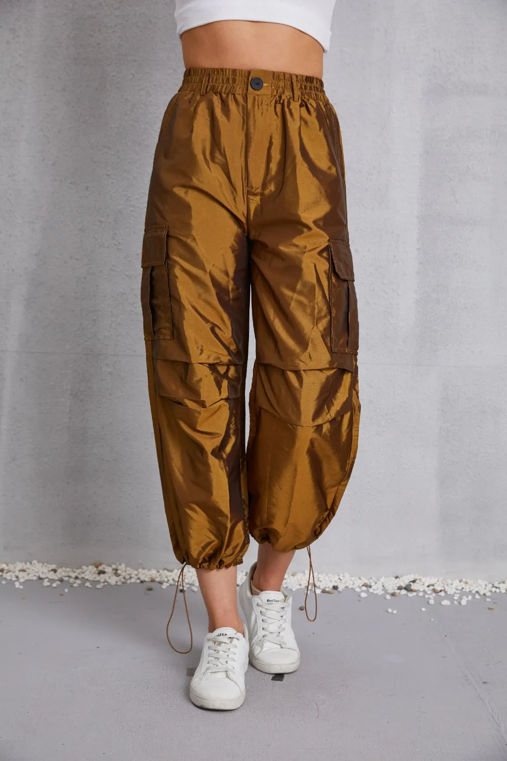 MeiMei Drawstring High Waist Cargo Joggers