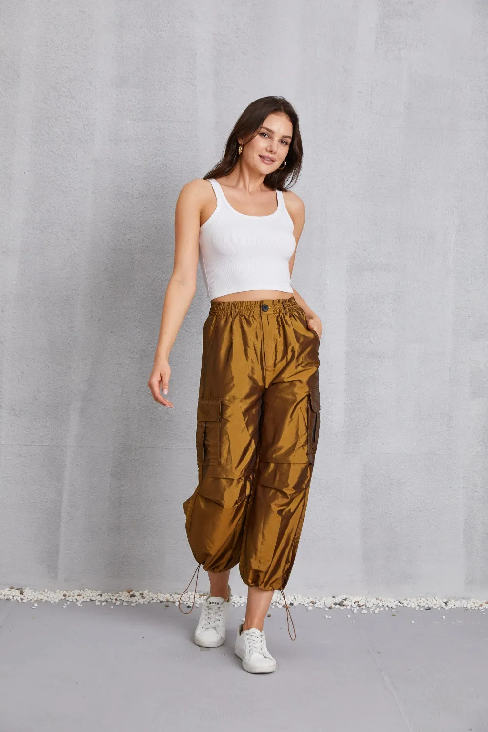 MeiMei Drawstring High Waist Cargo Joggers