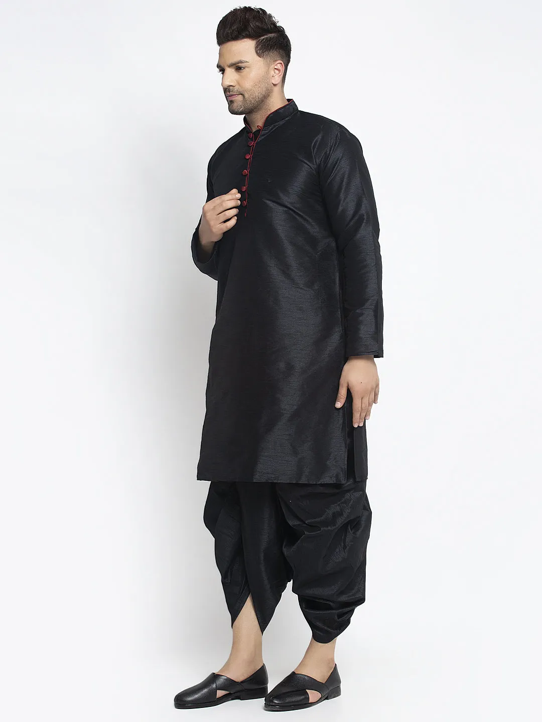 Men's Black Solid Kurta With Black Dhoti Pant - Benstoke