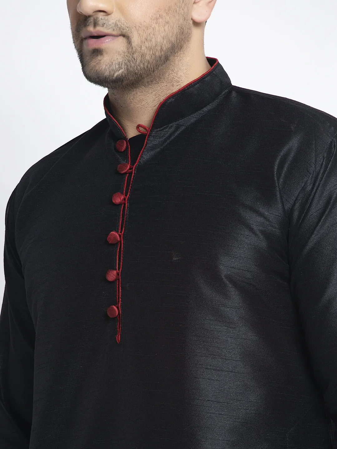 Men's Black Solid Kurta With Black Dhoti Pant - Benstoke